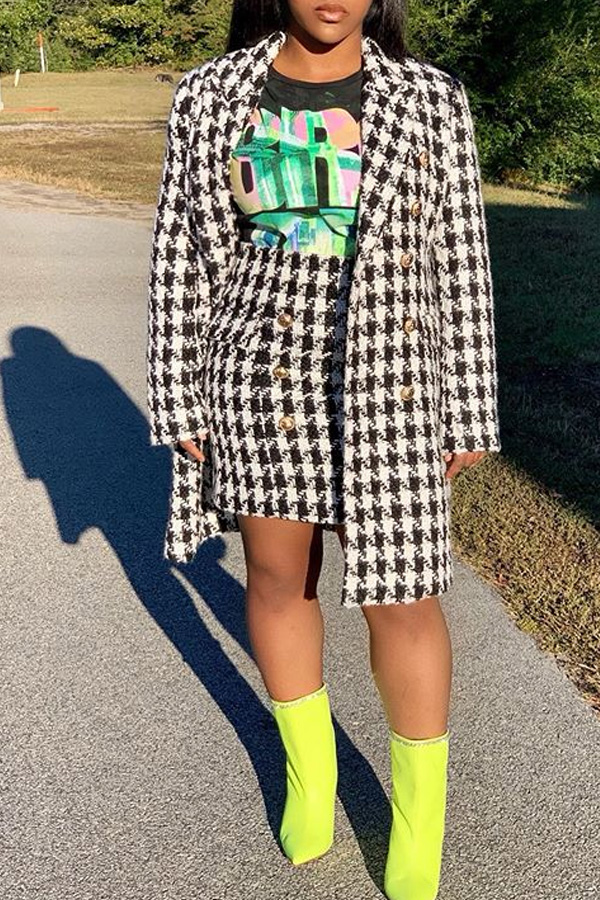 

Lovely Casual Turn-back Collar Plaid Multicolor Two-piece Skirt Set, Multicolor lattices