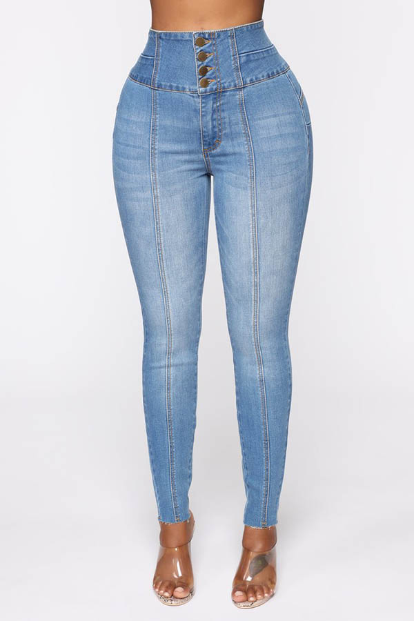 

Lovely Casual Buttons Blue Jeans