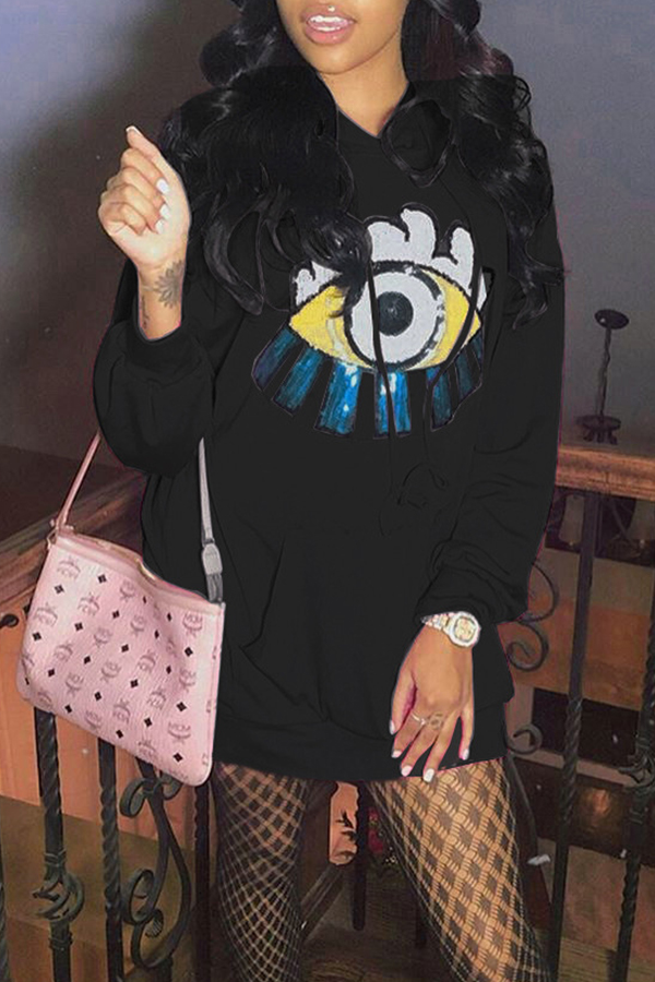 

Lovely Casual Hooded Collar Black Mini Dress