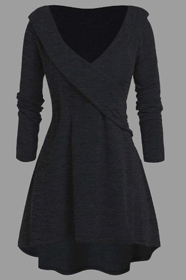 

Lovely Casua V Neck Black Plus Size Mini Dress