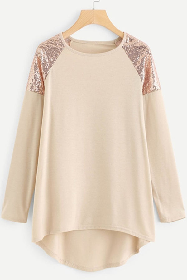 

Lovely Casual Patchwork Apricot Plus Size T-shirt