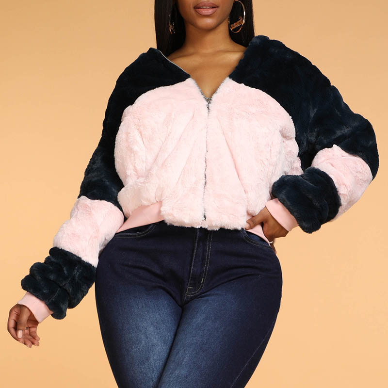 

Lovely Casual Patchwork Light Pink Coat