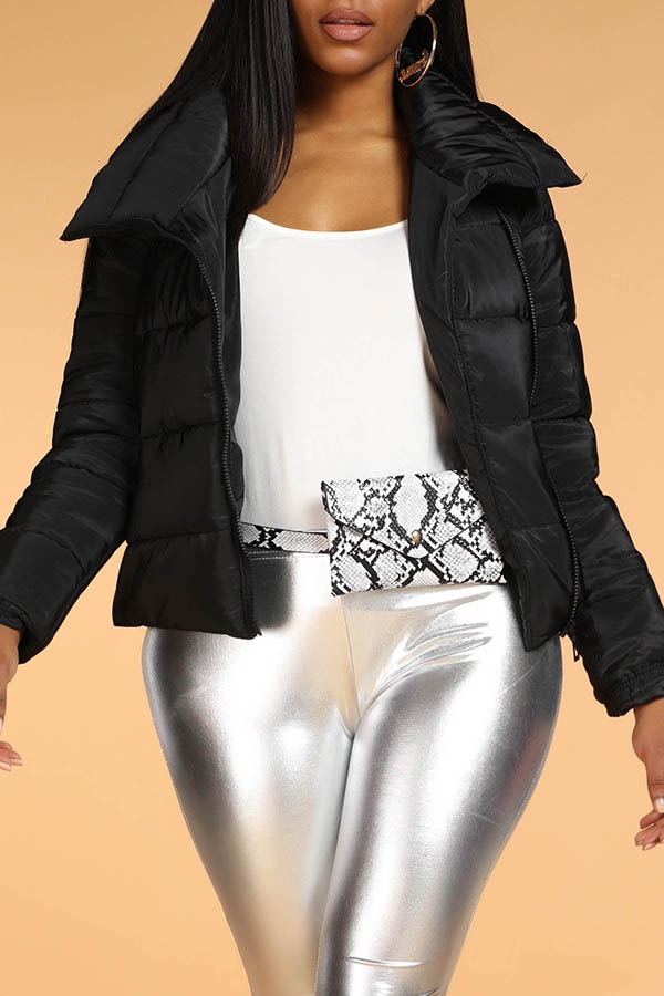 

Lovely Casual Basic Short Black Winter Coat