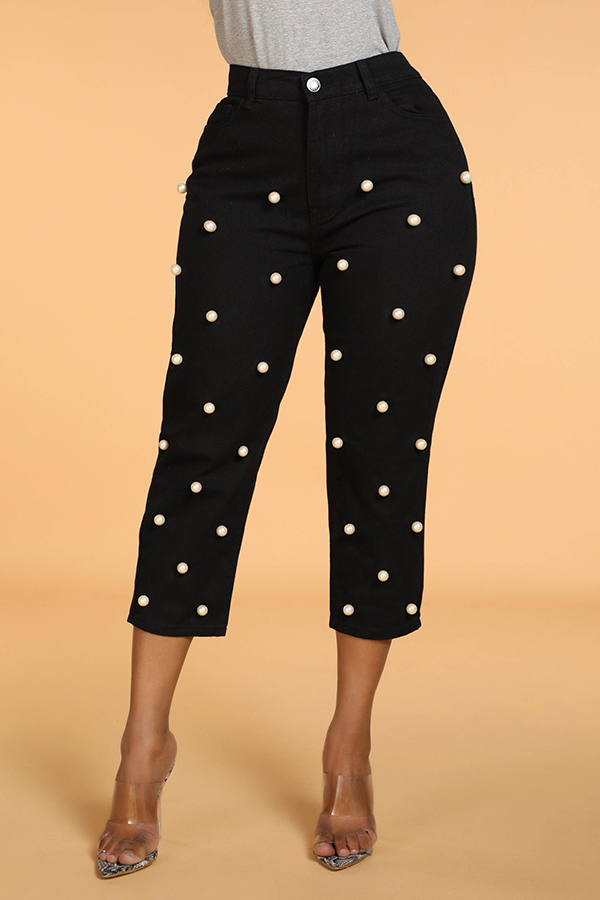 

Lovely Casual Nail Bead Design Black Pants