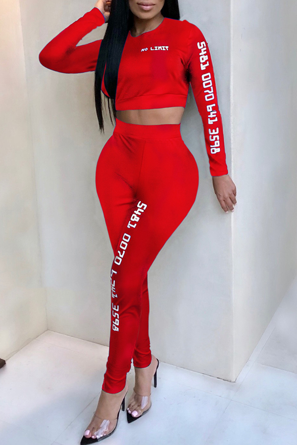 

Lovely Casual Letter Print Red Two-piece Pants Set