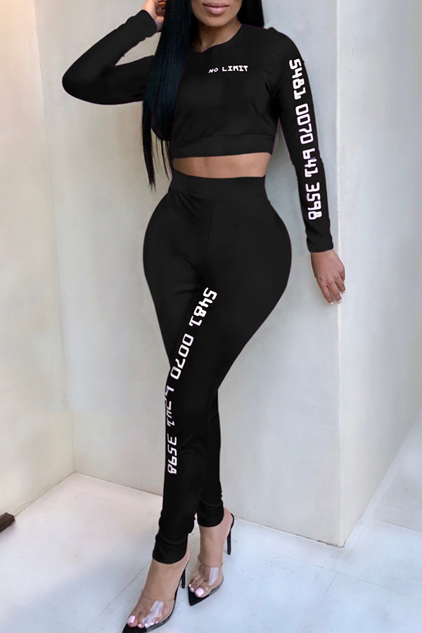 

Lovely Casual Letter Print Black Two-piece Pants Set