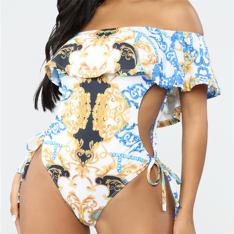 

Lovely Flounce Design White One-piece Swimsuit