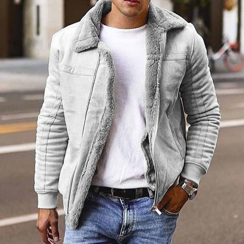 

Lovely Casual Turndown Collar Grey Leather
