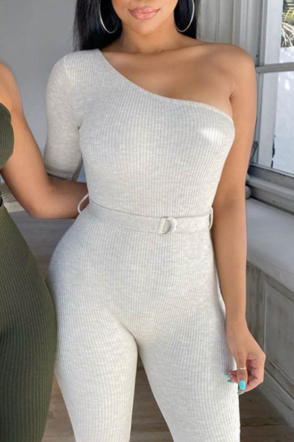 

Lovely Trendy One Shoulder Grey One-piece Romper