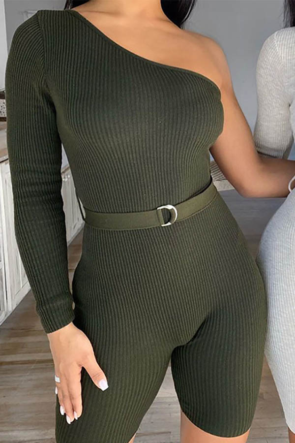 

Lovely Trendy One Shoulder Green One-piece Romper