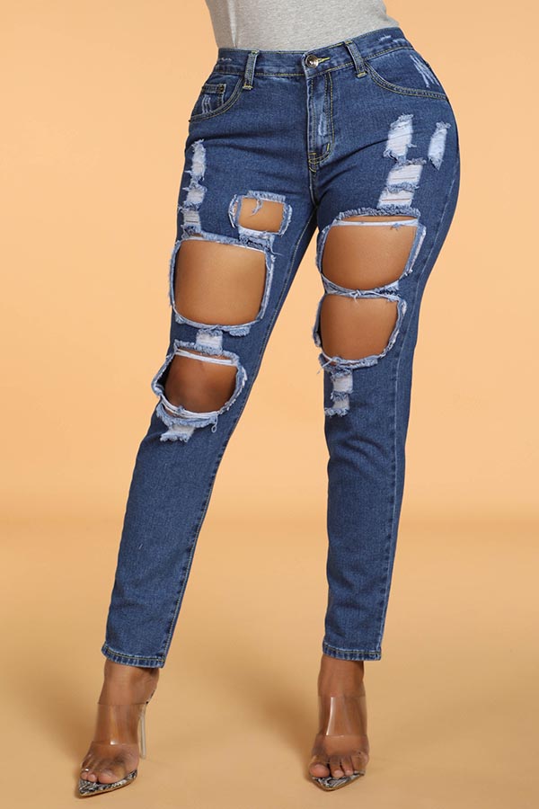 

Lovely Casual Hollow-out Deep Blue Jeans