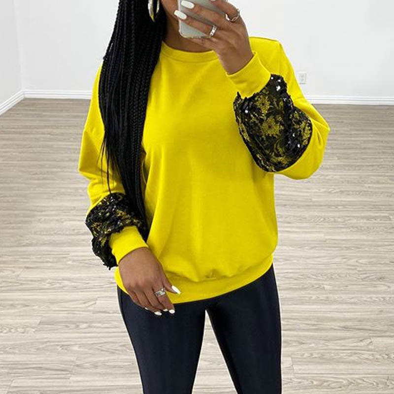

Lovely Chic Patchwork Yellow Sweatshirt Hoodie