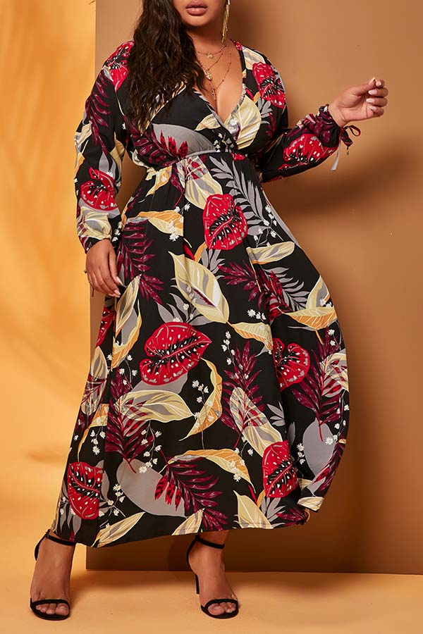 

Lovely Casual Print Black Ankle Length Plus Size Dress