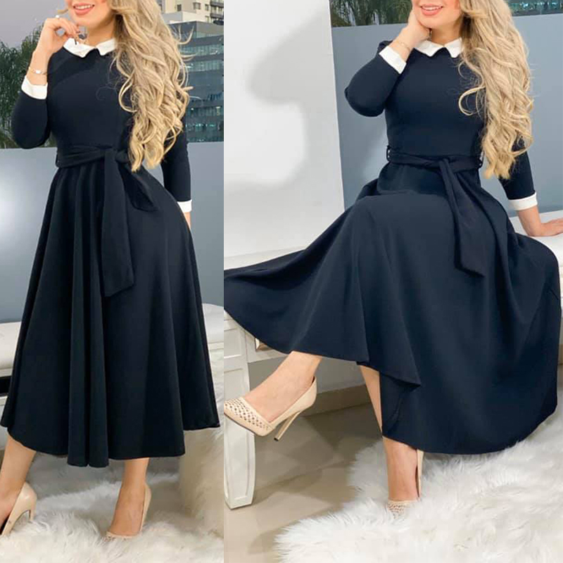

Lovely Sweet Ruffle Design Black Mid Calf Dress