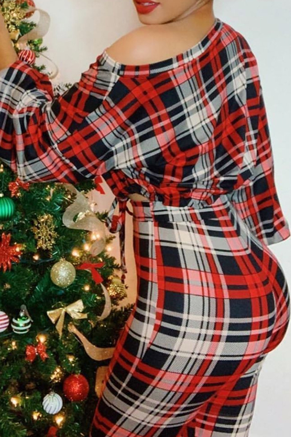 

Lovely Casual Plaid Print Red Two-piece Pants Set