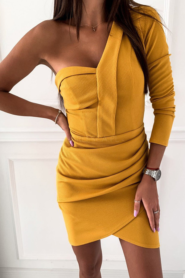 

Lovely Leisure One Shoulder Yellow Mini Dress