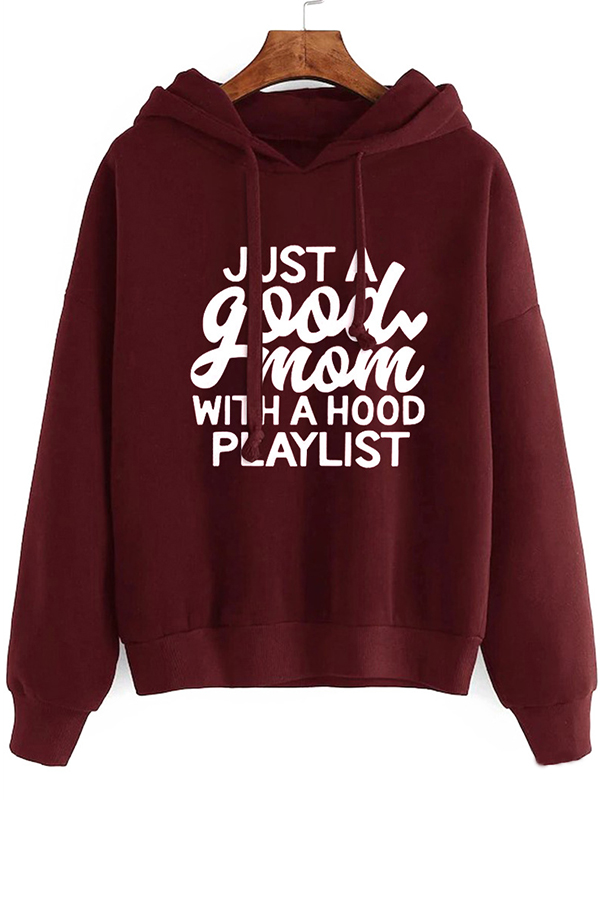 

Lovely Casual Hooded Collar Letter Print Wine Red Hoodie