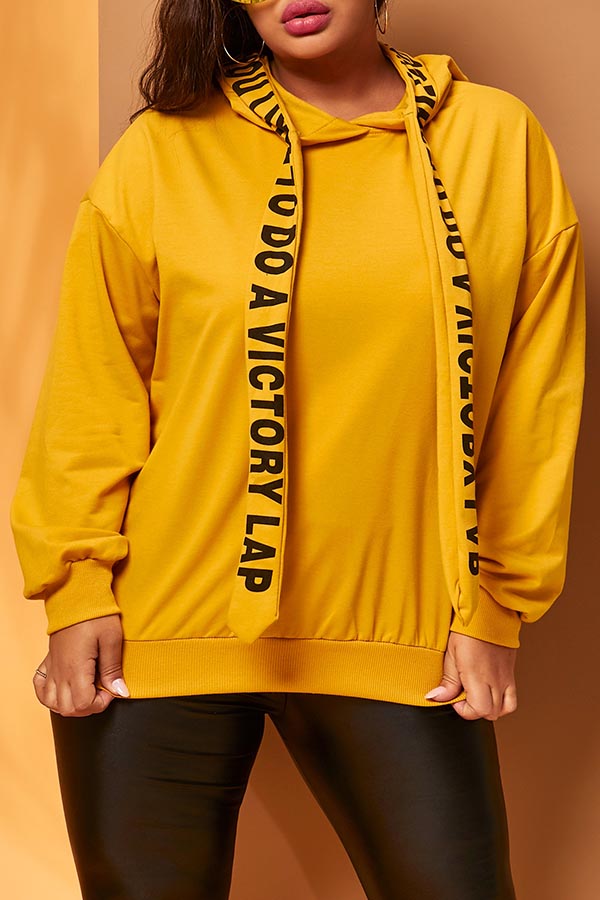 

Lovely Casual Letter Yellow Plus Size Hoodie