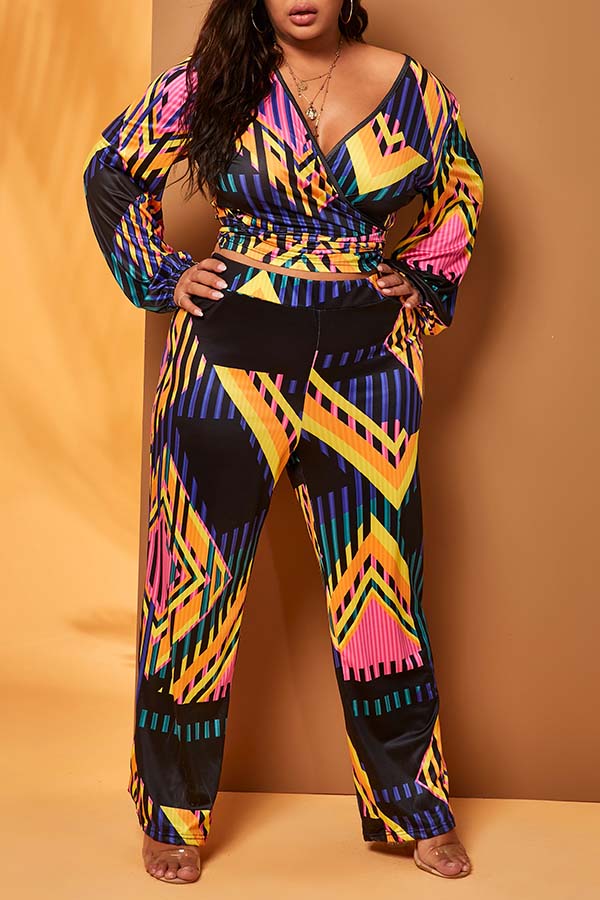 

Lovely Casual Striped Print Multicolor Two-piece Pants Set, Multi