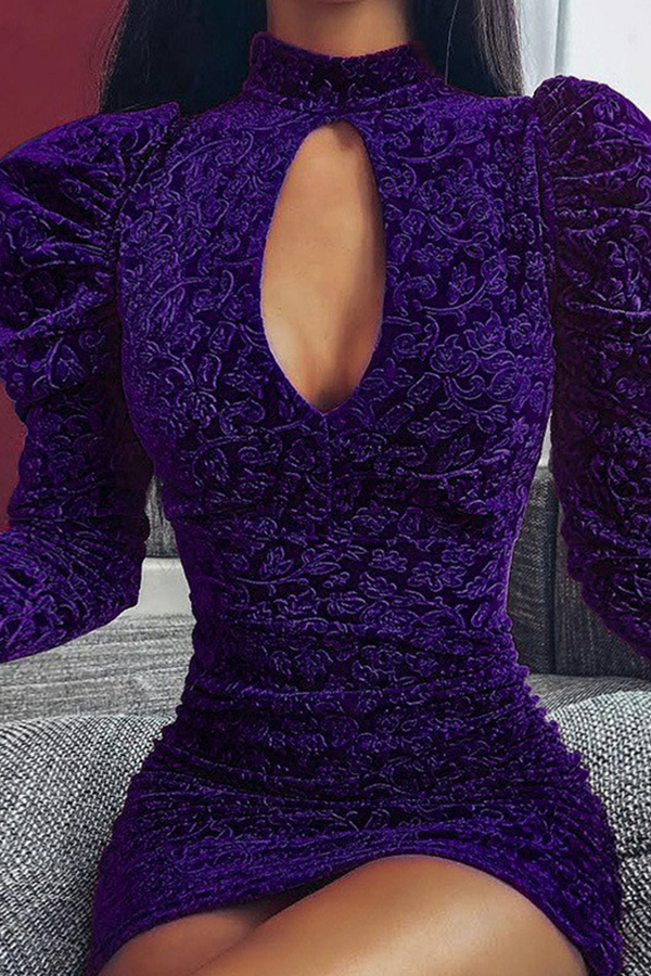 

Lovely Sweet O Neck Hollow-out Purple Mini Dress