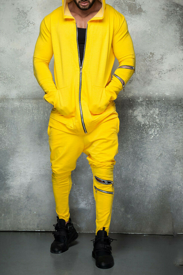

Lovely Casual Hooded Collar Print Yellow Two-piece Pants Set