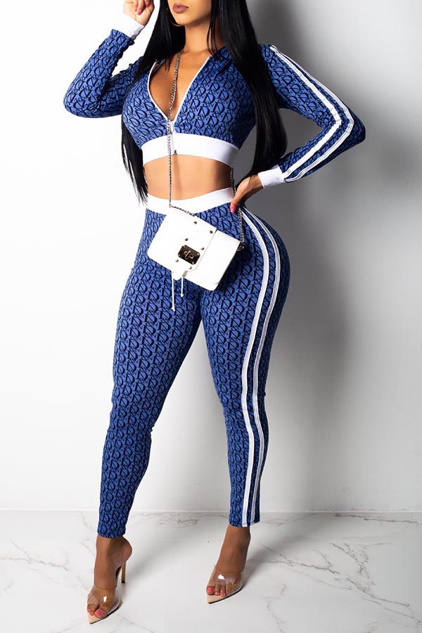 

Lovely Chic Print Blue Two-piece Pants Set