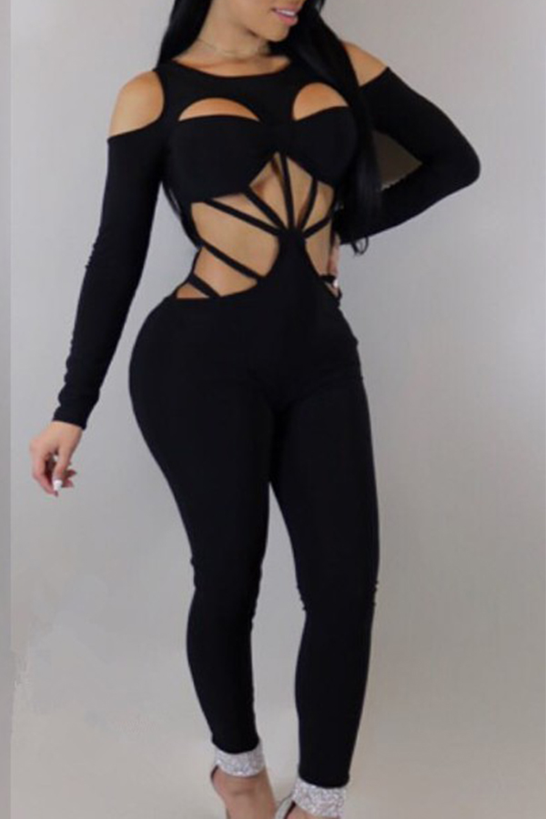 

Lovely Chic Hollow-out Black One-piece Jumpsuit