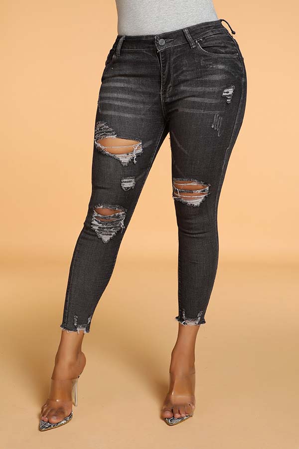 

Lovely Trendy Hollow-out Black Jeans