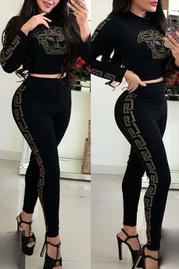 

Lovely Casual Basic Black Two-piece Pants Set