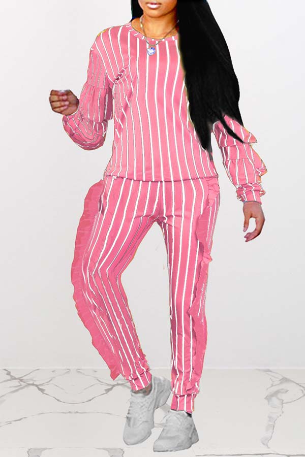 

Lovely Leisure Striped Pink Two-piece Pants Set