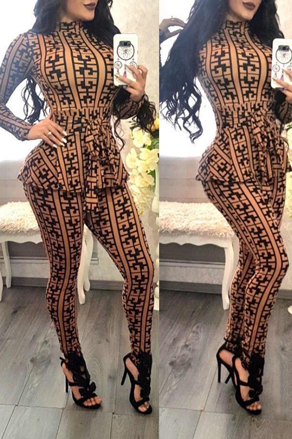 

Lovely Chic Print Brown One-piece Jumpsuit