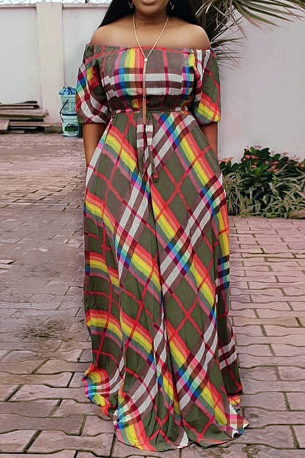 

Lovely Chic Plaid Print Multicolor Maxi Dress, Multi