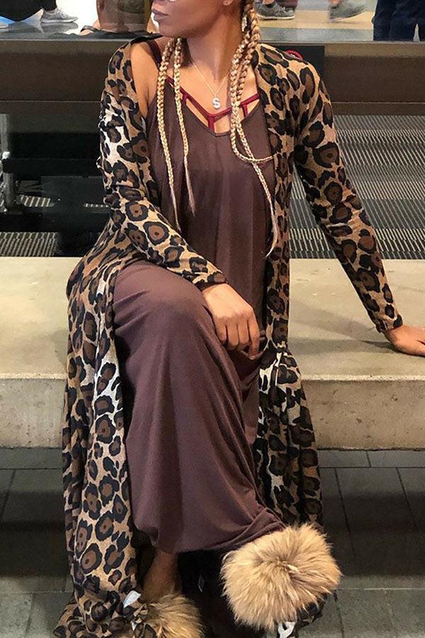 

Lovely Casual Leopard Long Coat