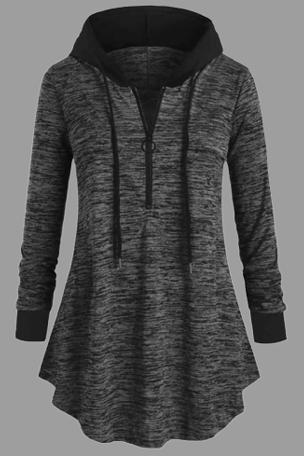 

Lovely PCasual Patchwork Grey Plus Size Hoodie