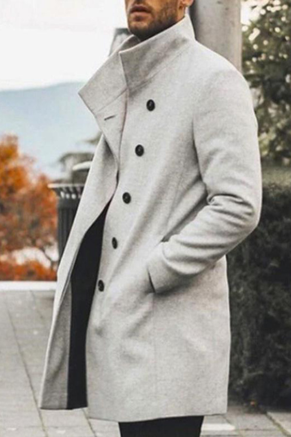 

Lovely Casual Buttons Light Grey Coat