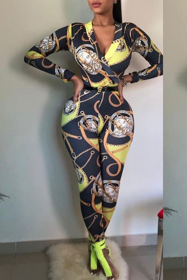 

Lovely Trendy Print Yellow One-piece Jumpsuit