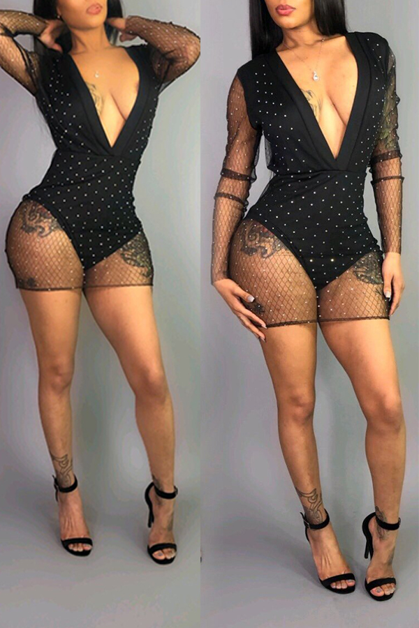 

Lovely Party Deep V Neck Black Mini Dress