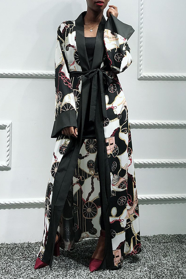 

Lovely Chic Print Black Long Coat