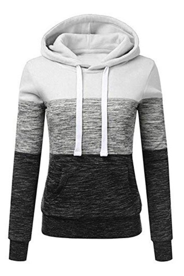 

Lovely Casual Hooded Collar Patchwork White Hoodie