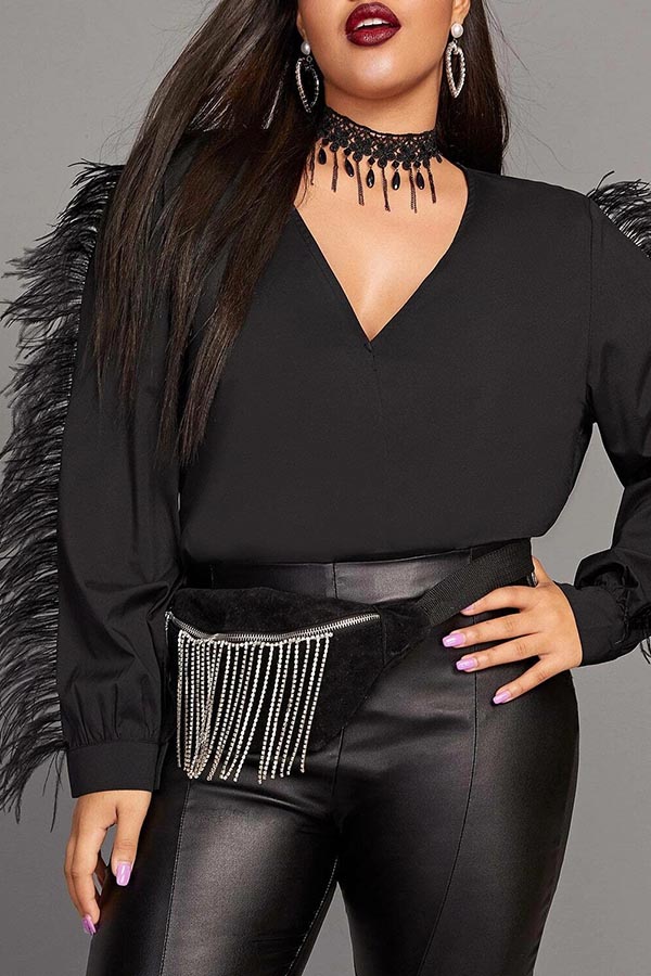 

Lovely Chic Tassel Design Black Blouse