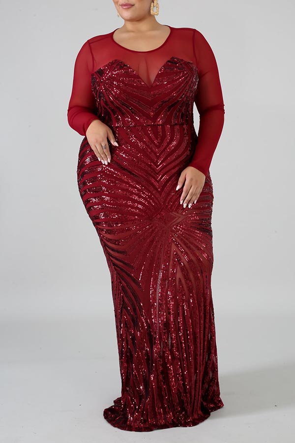 

Lovely Casual See-through Red Plus Size Maxi Dress
