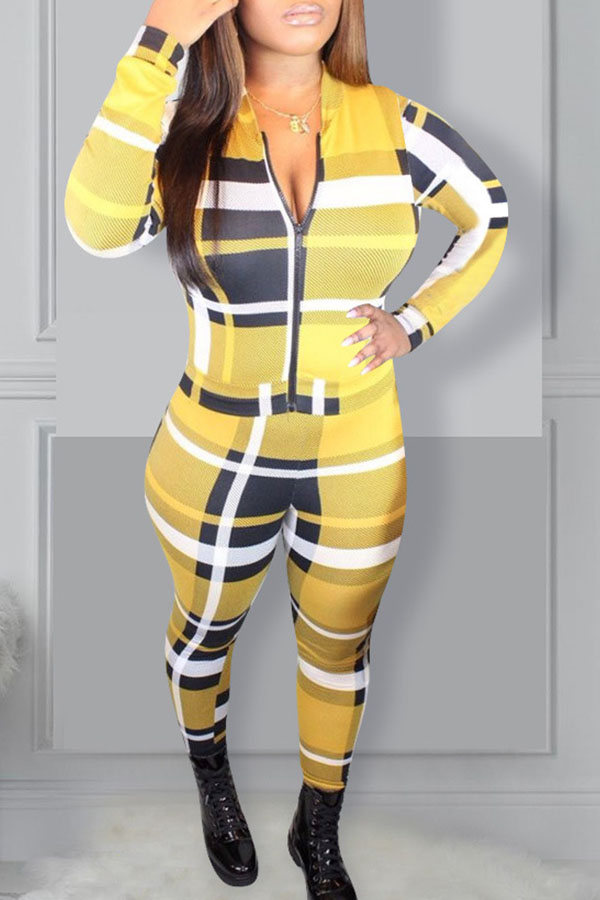 

Lovely Chic Plaid Yellow Two-piece Pants Set