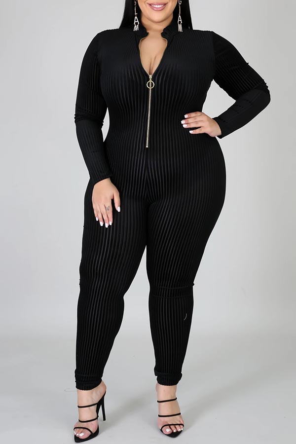 

Lovely Trendy Skinny Black Plus Size One-piece Jumpsuit