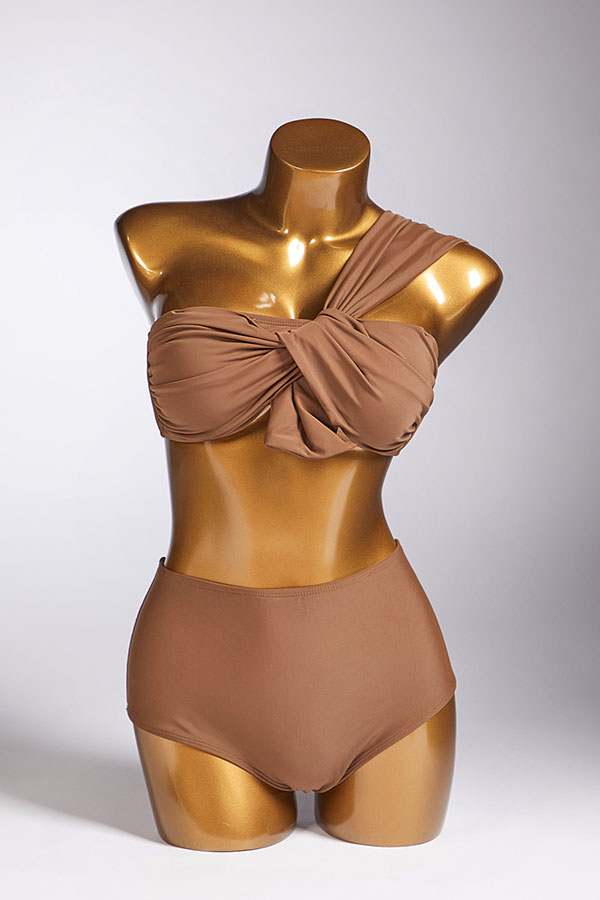 

Lovely One Shoulder Brown Two-piece Swimsuit