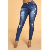 Lovely Trendy Ruffle Patchwork Blue Jeans