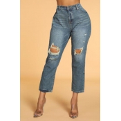 Lovely Leisure Broken Holes Blue Jeans