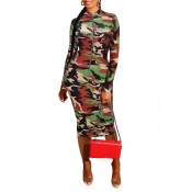 Lovely Trendy Camo Orange Knee Length Dress