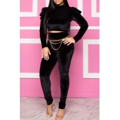Lovely Casual Basic Black Two-piece Pants Set