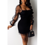 Lovely Sweet Patchwork Black Mini Dress