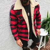 Lovely Trendy Plaid Print Red Coat